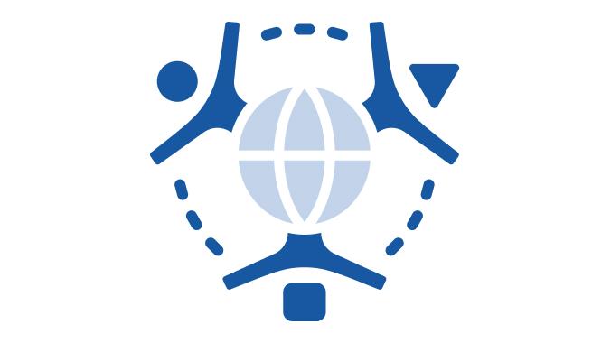 Illustration of global collaboration symbolized by people surrounding a globe